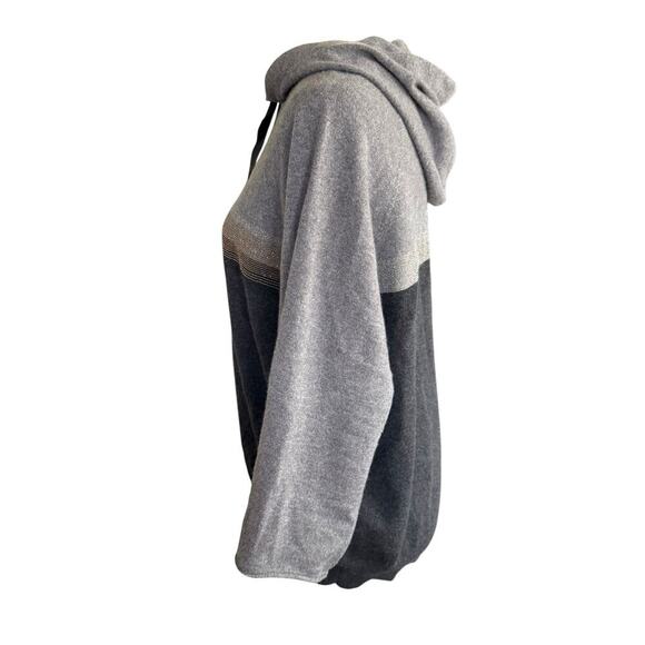 Brunello Cucinelli 100% Cashmere Sweater Hoodie Gray Black Preppy Prep XL Italy - Picture 3 of 13